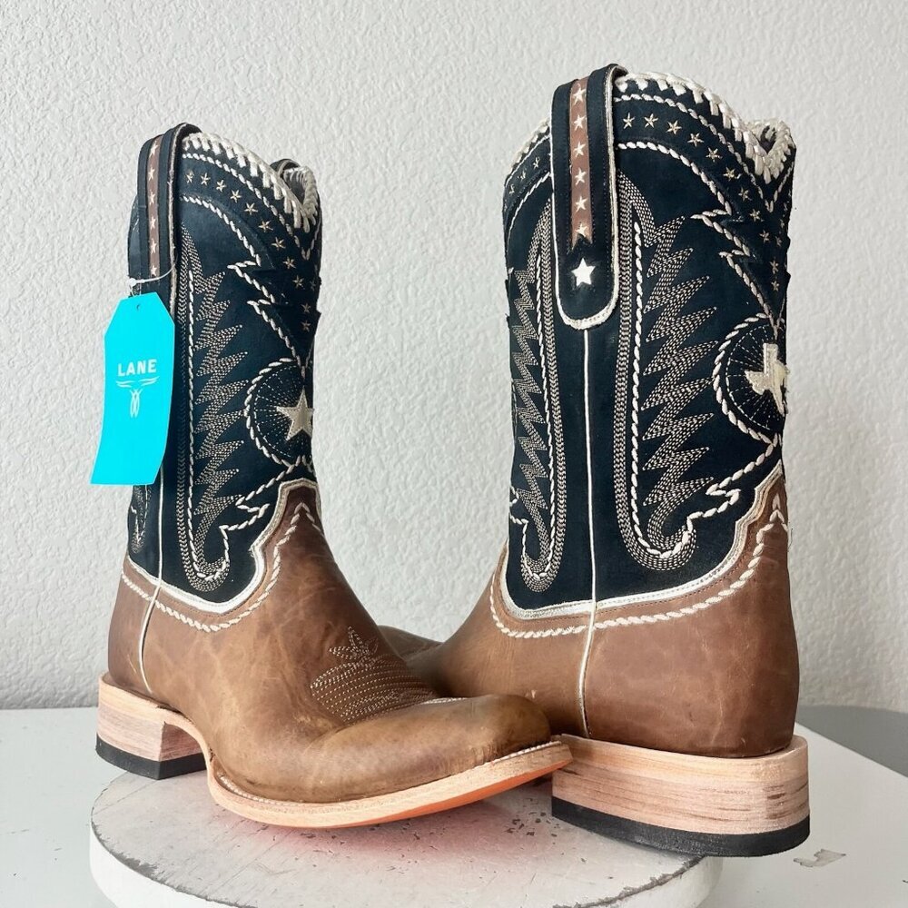 Lane Rodeo Houston Mens Cowboy Boots Brown Navy Square Toe 12.5" Size 12